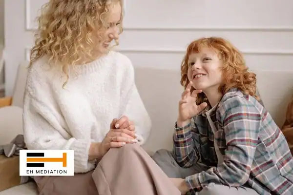 Happy mother and child after sorting child arrangements mediation Loughborough